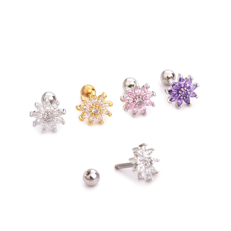 Hot Sale Fashion Micro-inlaid Sun Flower Screw Earrings Wholesale display picture 3