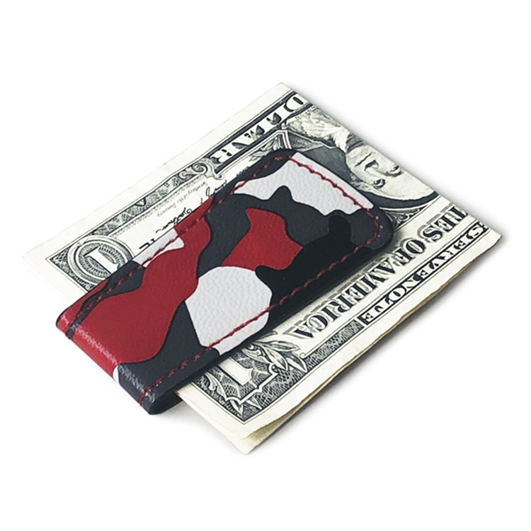 30g Weight Synthetic Leather Lining Material Business, Travel Occasion Pu Leather Material Unisex Gender Square Shape Light Grey, Red, Yellow Color Fashion Korean New Camouflage Wallet Mini Magnet Clip Simple Ultra-thin Wallet Coin Wallet Wholesale Nihaojewelry 8