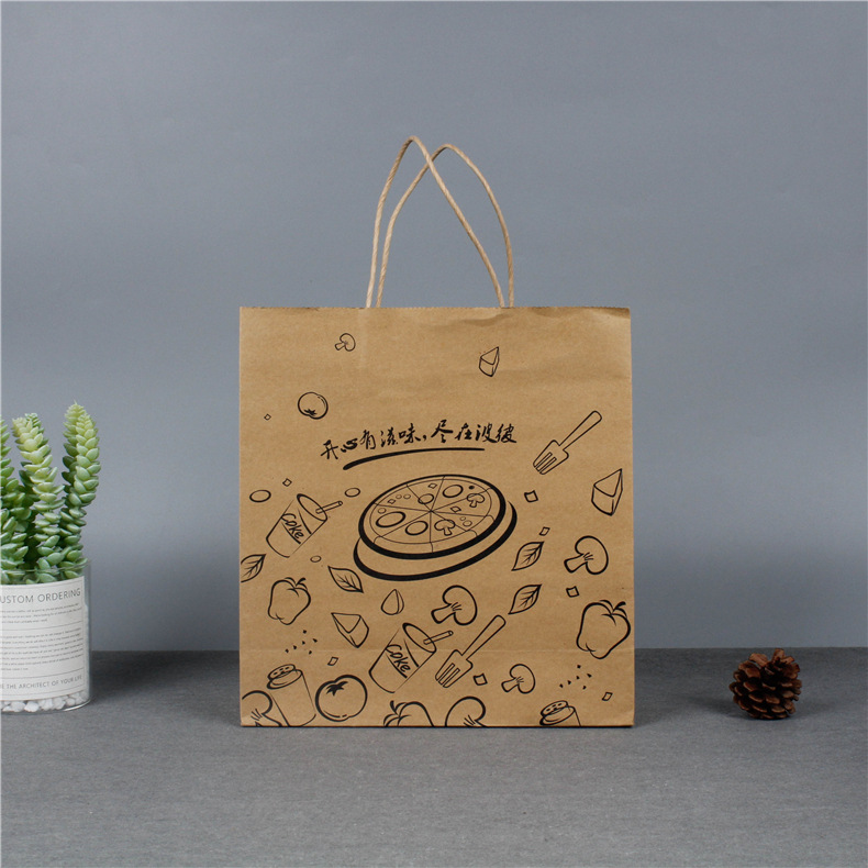 牛皮纸手提袋 披萨咖啡外卖纸袋 烘焙类外卖包装定制logo