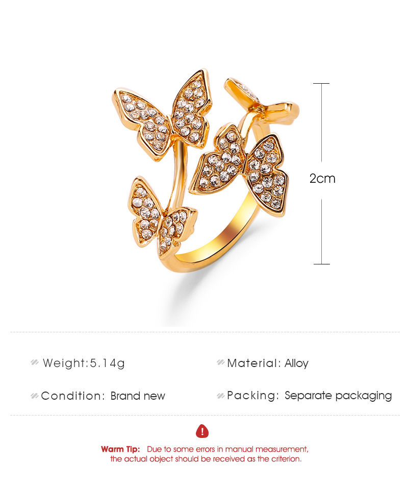 Full Diamond Four Butterfly Ring Light Luxury Index Finger Opening Ring display picture 1