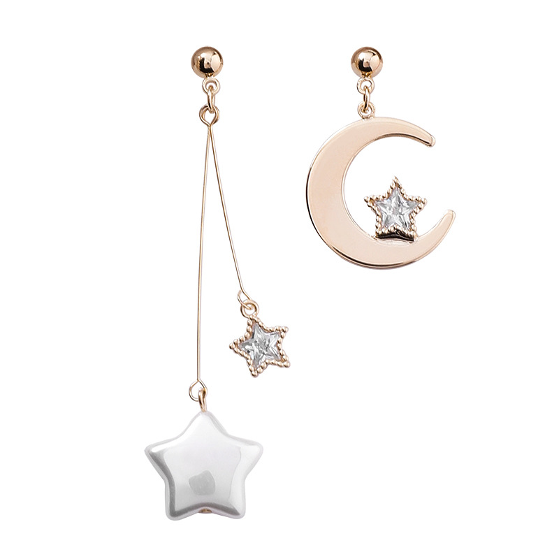 S925 silver pearl shell stars moon planet asymmetric earrings femalepicture15