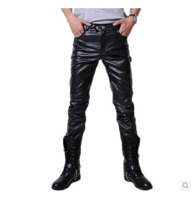 2015 Tide man pu Leather pants Korean Edition personality Tight trousers locomotive Leather pants Slim pants wholesale