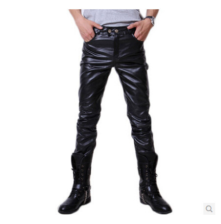2015 Tide man pu Leather pants Korean Edition personality Tight trousers locomotive Leather pants Slim pants wholesale