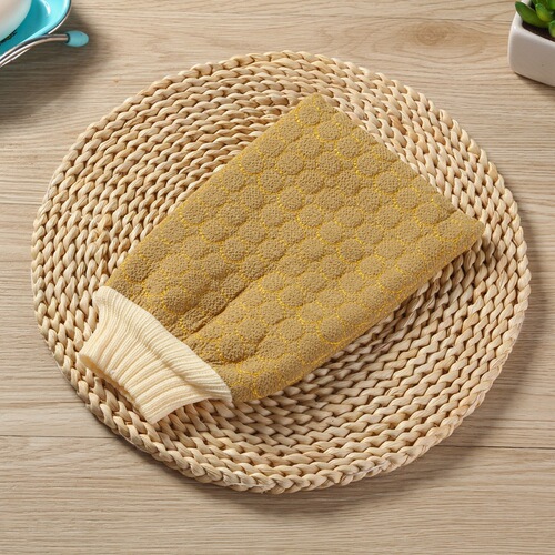 Factory direct sales quilted embroidered round bath towel massage thickened cleansing mud rub treasure decontamination mud bathing gloves