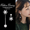 Silver needle, earrings from pearl, Korean style, silver 925 sample, with snowflakes, wholesale