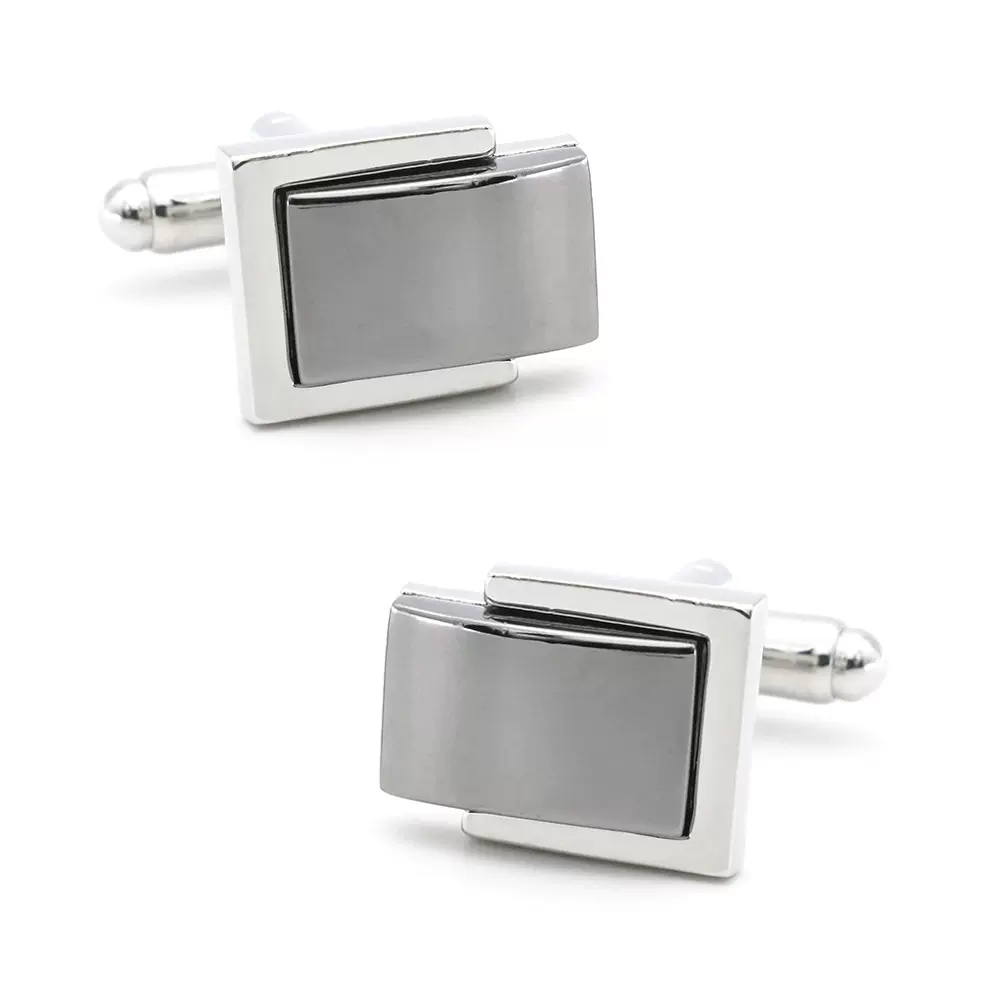 商务简约风长方形皮带扣头袖扣男钨钢色金属袖钉纽扣电镀工艺