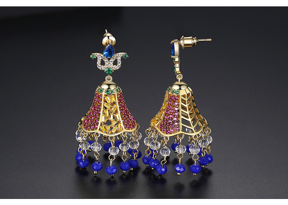 Jinseyuandian Boucles D'oreilles Rétro Populaire Creative Vent Carillons De Femmes Ethniques Boucles D'oreilles Banquet Gland Cuivre Incrusté De Zirconium Boucles D'oreilles display picture 4