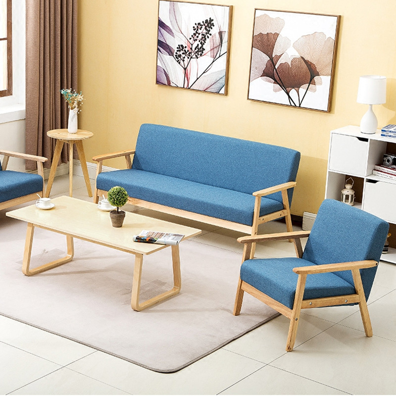 Factory direct Northern European Japanese minimalist small apartment living room solid wood fabric sofa leisure chair removable