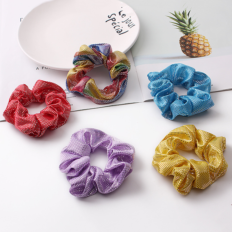 New Fashion Metal Bright Color Radium Bronzing Double Color Cheap Scrunchies Wholesale display picture 16