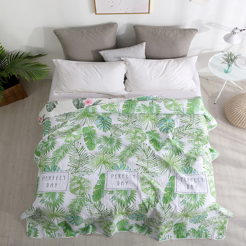 全棉水洗床盖双面纯棉斜纹欧式印花简约绗缝被夹棉床单空调被直销