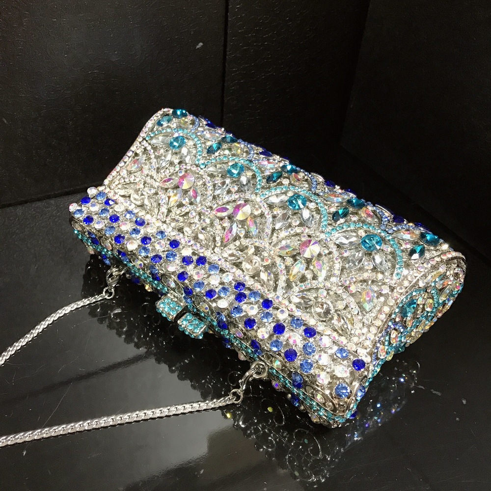 Geometric Pattern Rhinestone Metal Geometric Square Evening Bags