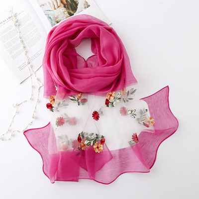 new pattern Solid Broken flowers Silk like Silk scarf Hollow Versatile temperament scarf Four seasons Travel? flowers and plants Shawl