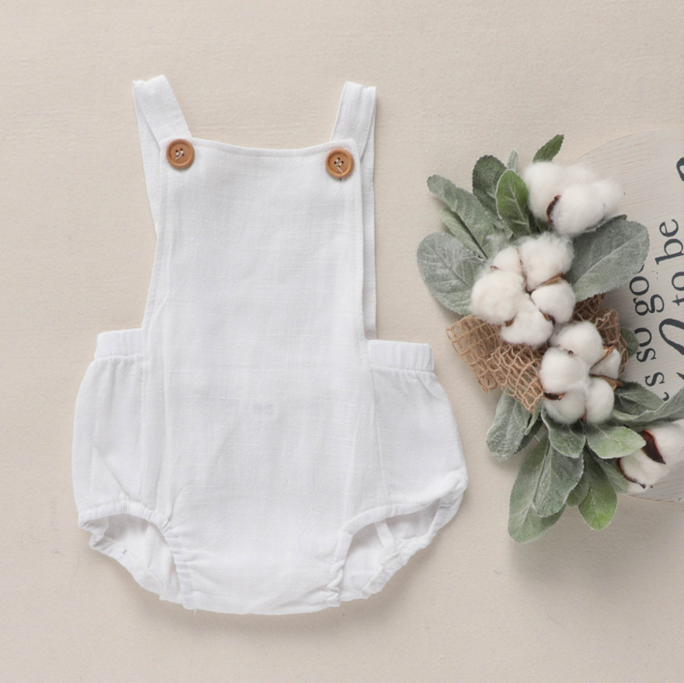 Fashion Solid Color Linen Baby Rompers display picture 4