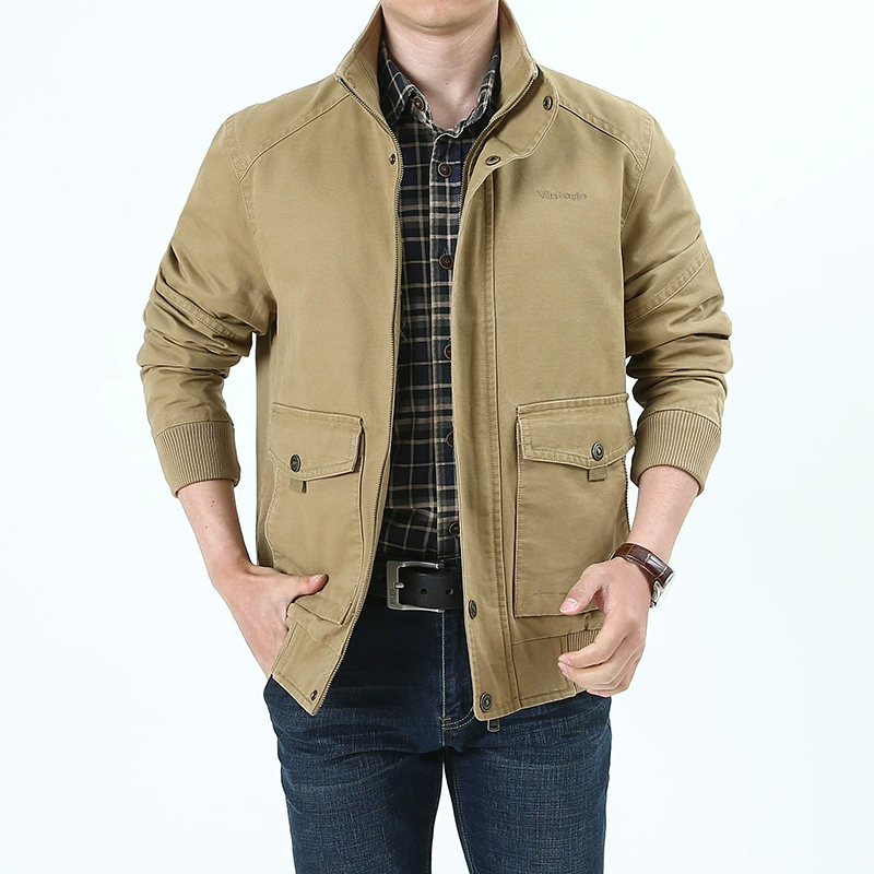 9803 новая весенне-осенняя мужская повседневная куртка с воротником-стойкой, мульти-сумка, пальто для папы среднего возраста, Тонкий Топ