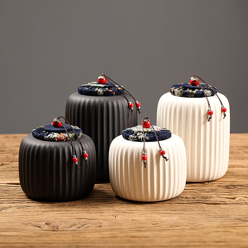 工厂直销 陶瓷茶叶罐小号茶叶储存罐密封罐黑白100g/150g支持定制|ms