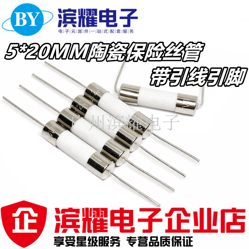 5*20陶瓷保险丝管 5x20mm 2A 250V 陶瓷环保带引线引脚保险管