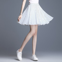 2022女裝夏季新款半身裙韓版高腰雪紡波點星星印花百褶裙一件代發