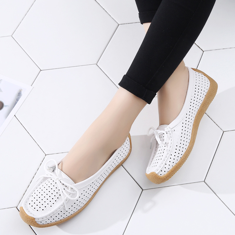 New Spring and Autumn Women's Shoes Leather Soft Sole Hollow Flat Casual Shoes