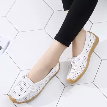 New Spring and Autumn Women's Shoes Leather Soft Sole Hollow Flat Casual Shoes - ShopShipShake