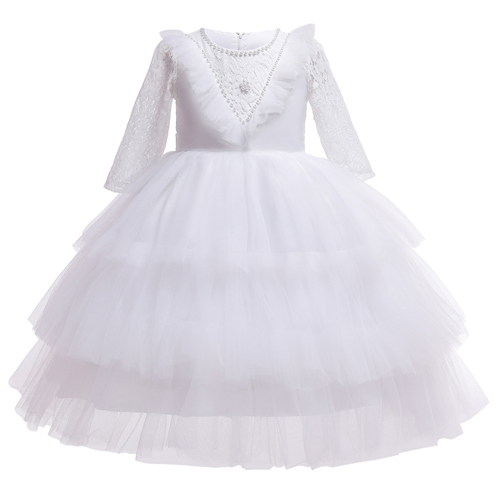 跨境女宝宝红色洗礼服婴幼儿周岁蕾丝礼服裙百日宴红色蛋糕公主裙