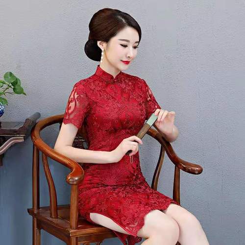 Chinese Dress Qipao for women Exquisite bud embroidery long wedding banquet Qipao skirt female wedding