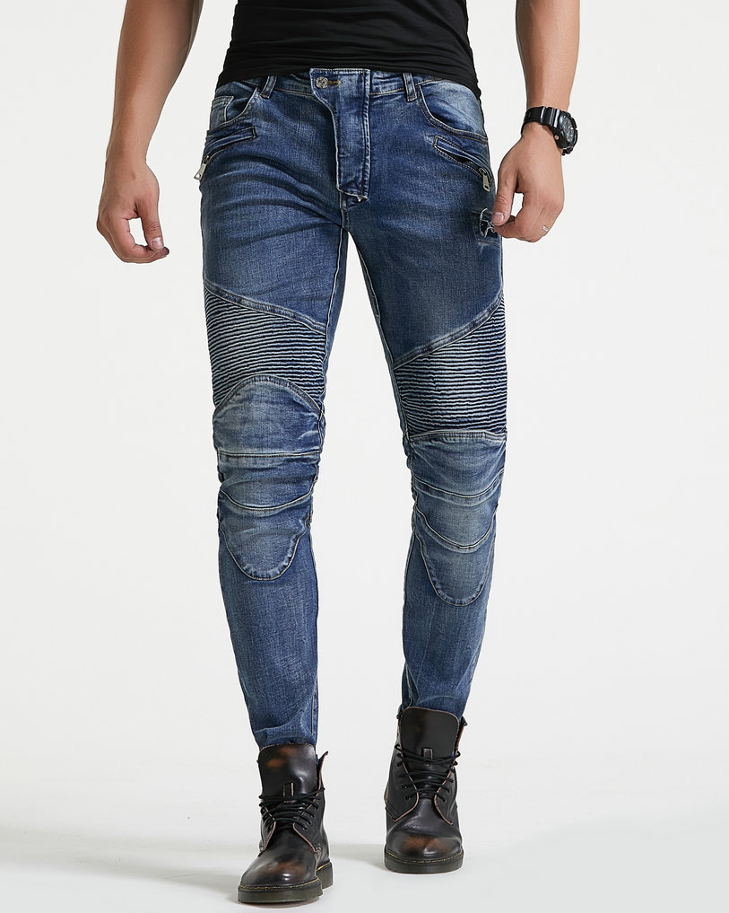 Fábrica al por mayor LOONG BIKER plisado nostálgico retro motocicleta stretch motocicleta jeans pantalones de montar