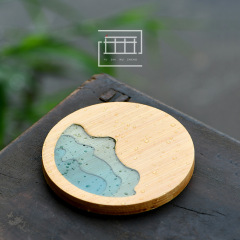 Creative Landscape Bamboo Tea Cup Saucer Japanese Restaurant Desktop Round Cup Mat Cross-border Supply Insulating Cup Plate