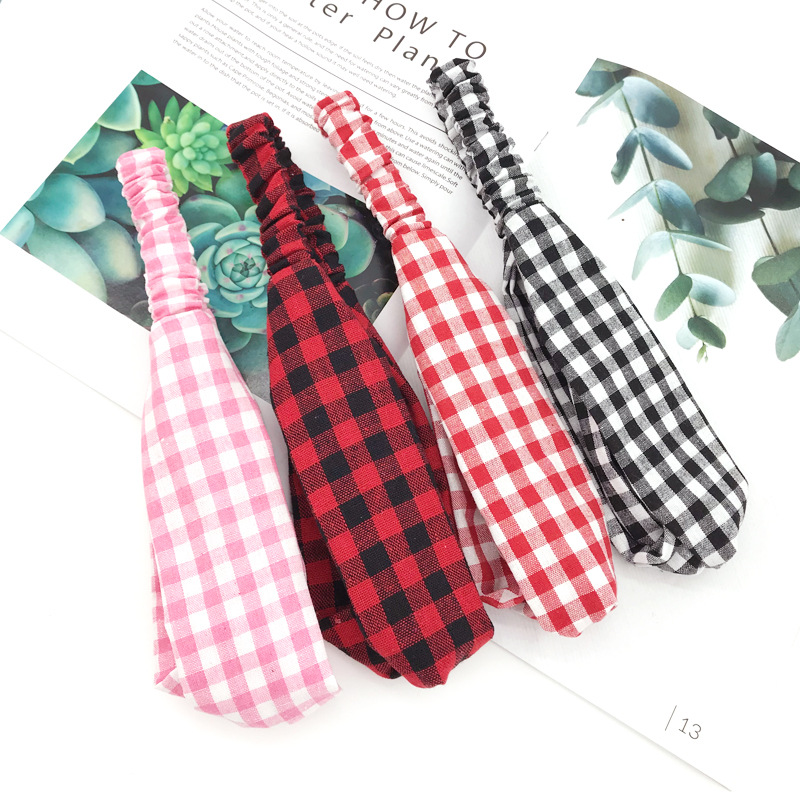 Korean Pastoral Style Girl Heart Plaid Hair Band  New Headband display picture 5