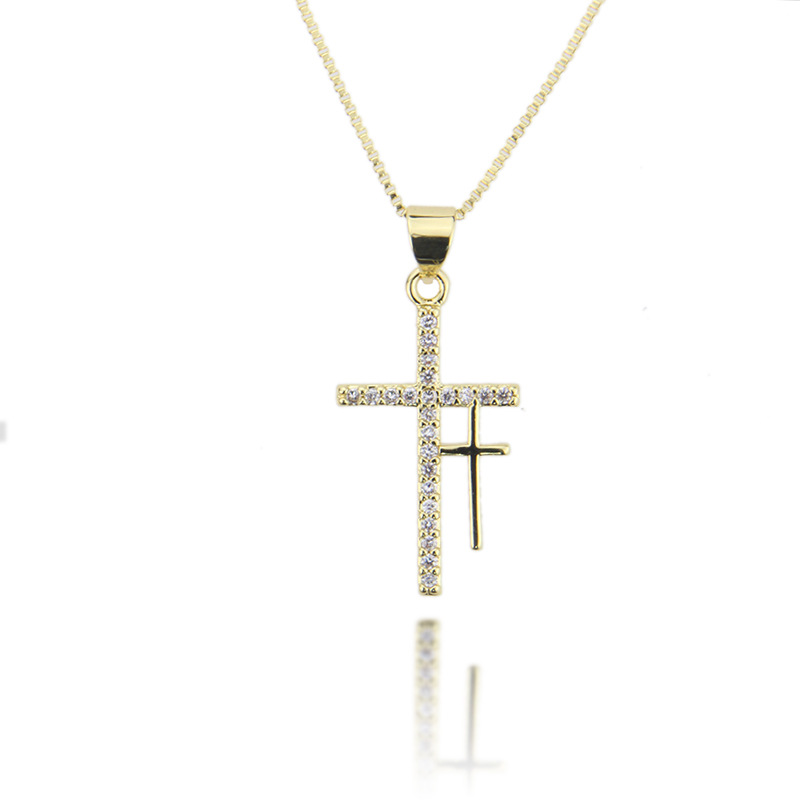 Hot Sale Double Cross Pendant Fashion New Copper Plated White Zircon Religious Necklace display picture 6