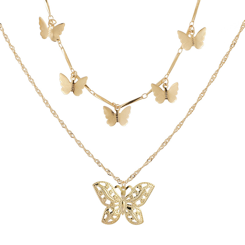 Bohemian Fashion Alloy Size Butterfly Pendant Double Necklace Necklace Women display picture 8