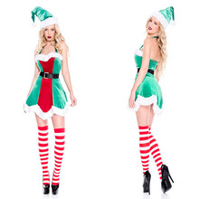 欧美圣诞节女装可爱绿色连衣裙子圣诞女郎角色扮演舞台聚会演出服