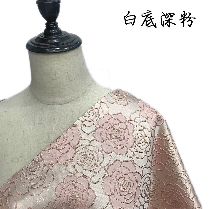 现货供应金丝玫瑰花凹凸提花织锦布料童装连衣裙裤裙diy手工