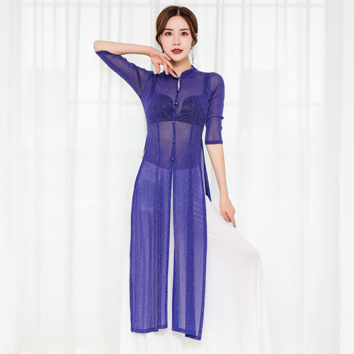 Practice dance clothing, belly dance suit, dance practice clothing, ethnic style cheongsam, wide leg pants, dance clothing for beginners