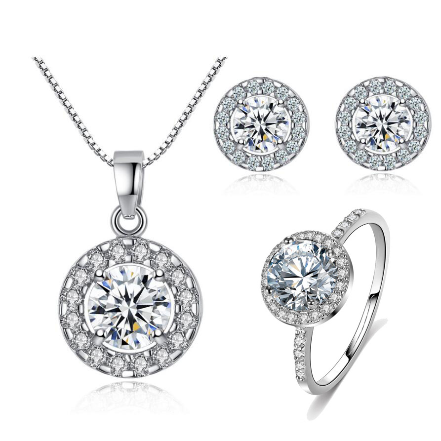 Fashion Simple Holy Light Round Zircon Jewelry Set Earrings Ring Necklace Set Wholesale Nihaojewelry display picture 1