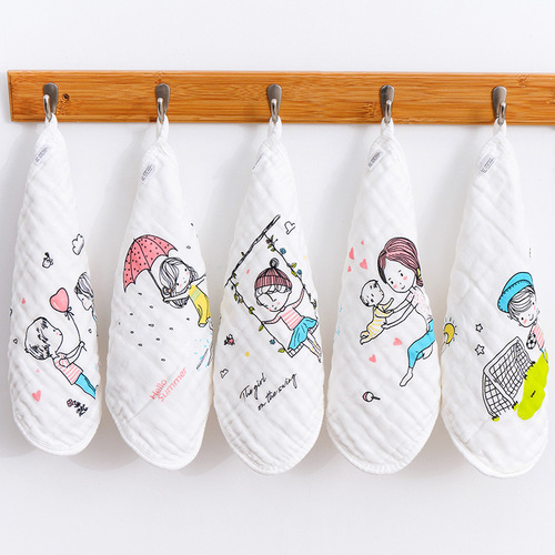 5-Piece Set Baby Embroidered Square Towels Cute Cartoon High Density Cotton Gauze Kindergarten Small Towels Baby Square Towels