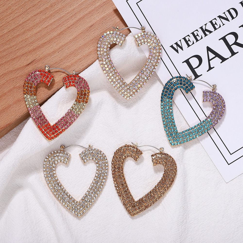 Fashion Alloy Diamond Heart Earrings display picture 2