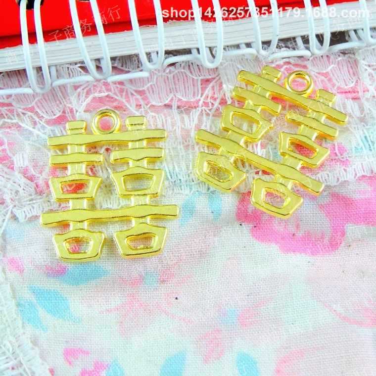 B1821 gold 2.5g double happiness mobile phone pendant retro DIY jewelry material accessories 60/bag