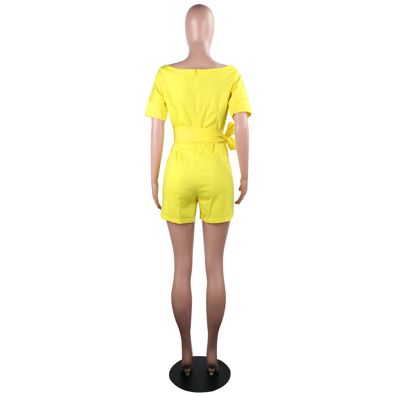 Classic Solid Color Round Neck Hollow Out Cutout Out Short Sleeved Jumpsuit