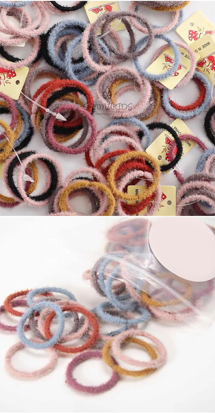 Factory direct sales of hair accessories, hair strings, plush high-elasticity rubber bands, diy fresh color headwear, rubber bands, versatile detail image 7