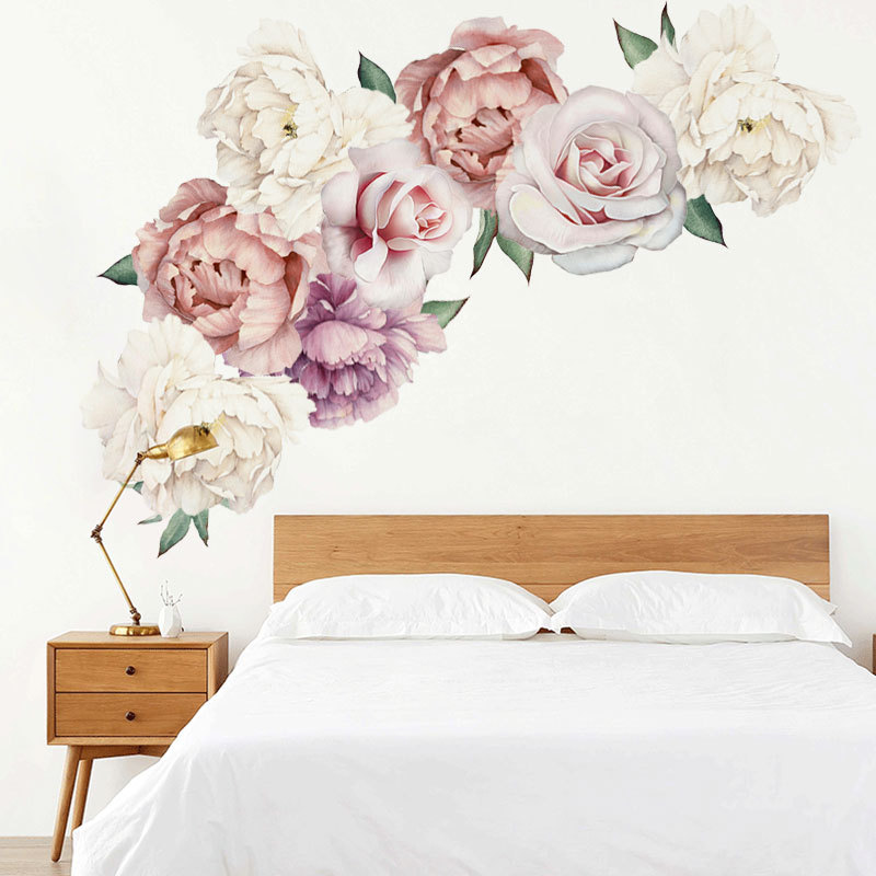 Peony Flower Combination Tv Background Wall Living Room Bedroom Pvc Wall Sticker display picture 5