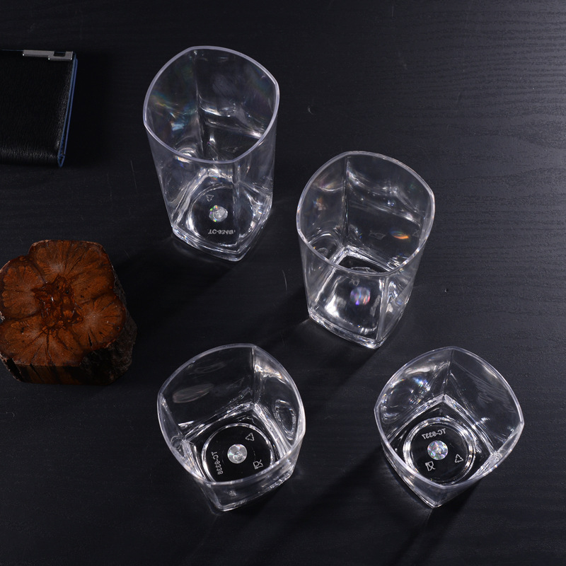 Vaso cuadrado de acrílico para PC, vaso de plástico transparente para bar, KTV, vaso para whisky, vaso para agua, gran capacidad, portátil