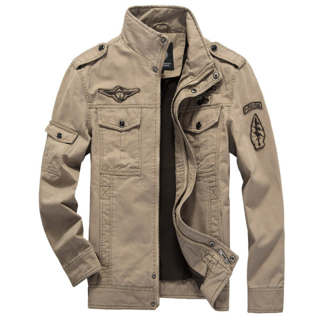 Spring and autumn thin men’s stand collar solid color wash coat casual military jacket men