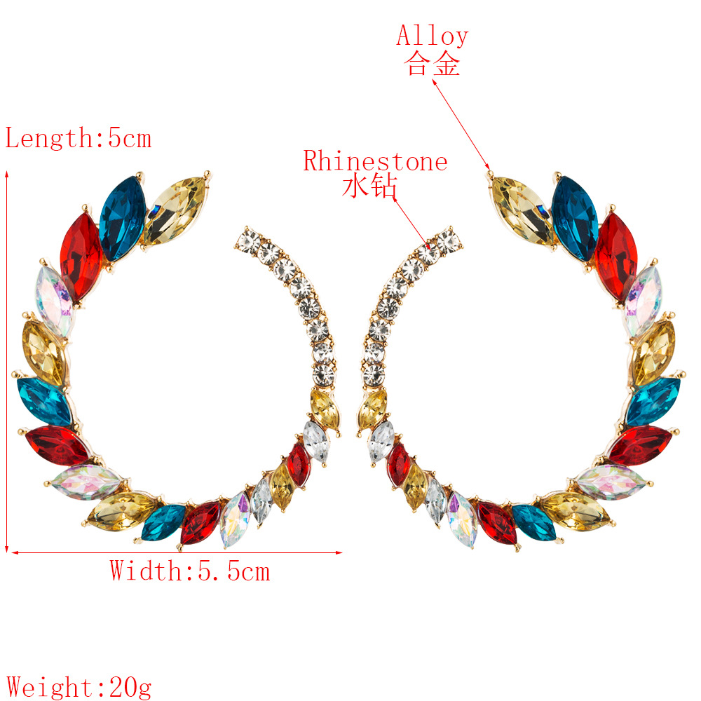 Europe And The United States Selling Retro Inlaid Colorful Rhinestone Earrings Female Exaggerated Large Circle Earrings Set Luxury Super Flash C-shaped Stud Earrings display picture 10