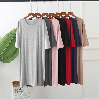 新款夏季大碼睡裙莫代爾棉睡衣女胖mm短袖加肥寬松五分袖居家服