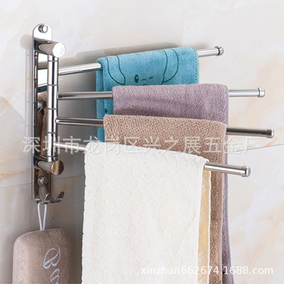 SUS304不锈钢旋转毛巾活动杆 带钩酒店卫生间浴室毛巾杆 卫浴五金