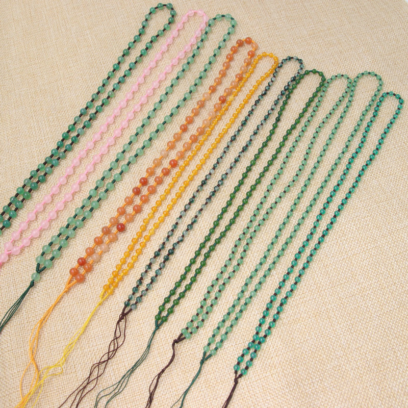 玛瑙翡翠杂石透明圆珠吊坠绳男女手工编织项链玉佩玉坠配挂绳