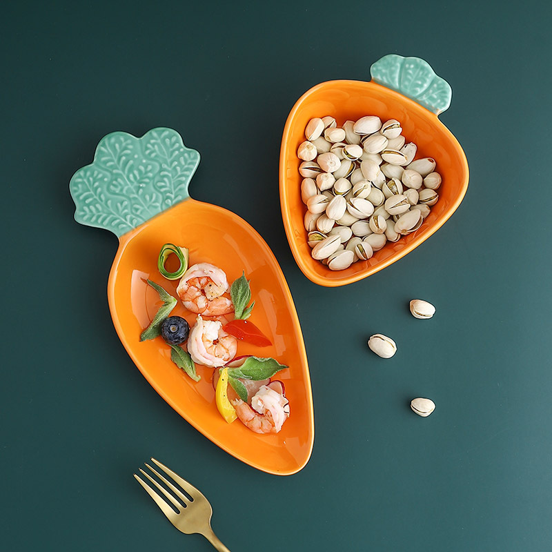 Creative carrot Bowl plate cute cartoon ceramic bowl plate personalized dessert snack plate children's tableware suit