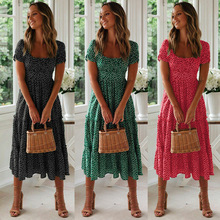 亚马逊ebay2020wish跨境欧美外贸女装新款夏季短袖印花时尚连衣裙