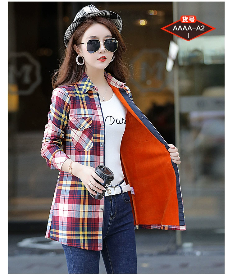 New Women Velvet Thick Warm Long Plaid Shirts Female Long Sleeve Tops M-3XL Size Female Winter Blouses Blusas Femininas Chemise long sleeve tops