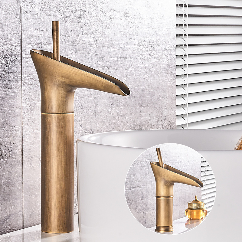 All-copper European-style antique faucet hot and cold wine glass basin retro faucet art basin basin waterfall bridle All-copper European-style antique faucet hot and cold wine glass basin retro faucet art basin basin waterfall bridle